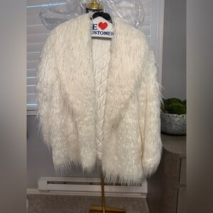 Topshop White Shaggy Faux Fur Coat Jacket Winter Glam Size US 8 / M